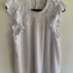 LOFT White Blouse with Black Dots